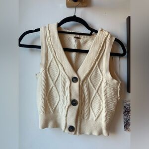 Free People Cream Cable Knit Sweater Vest